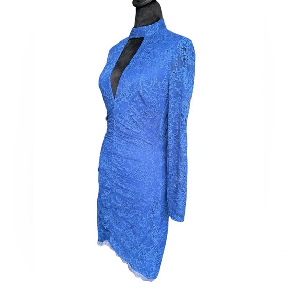 BEBE Clair Royal Blue Lace Long Sleeve Open Back Dress - Size Small - Picture 4 of 7